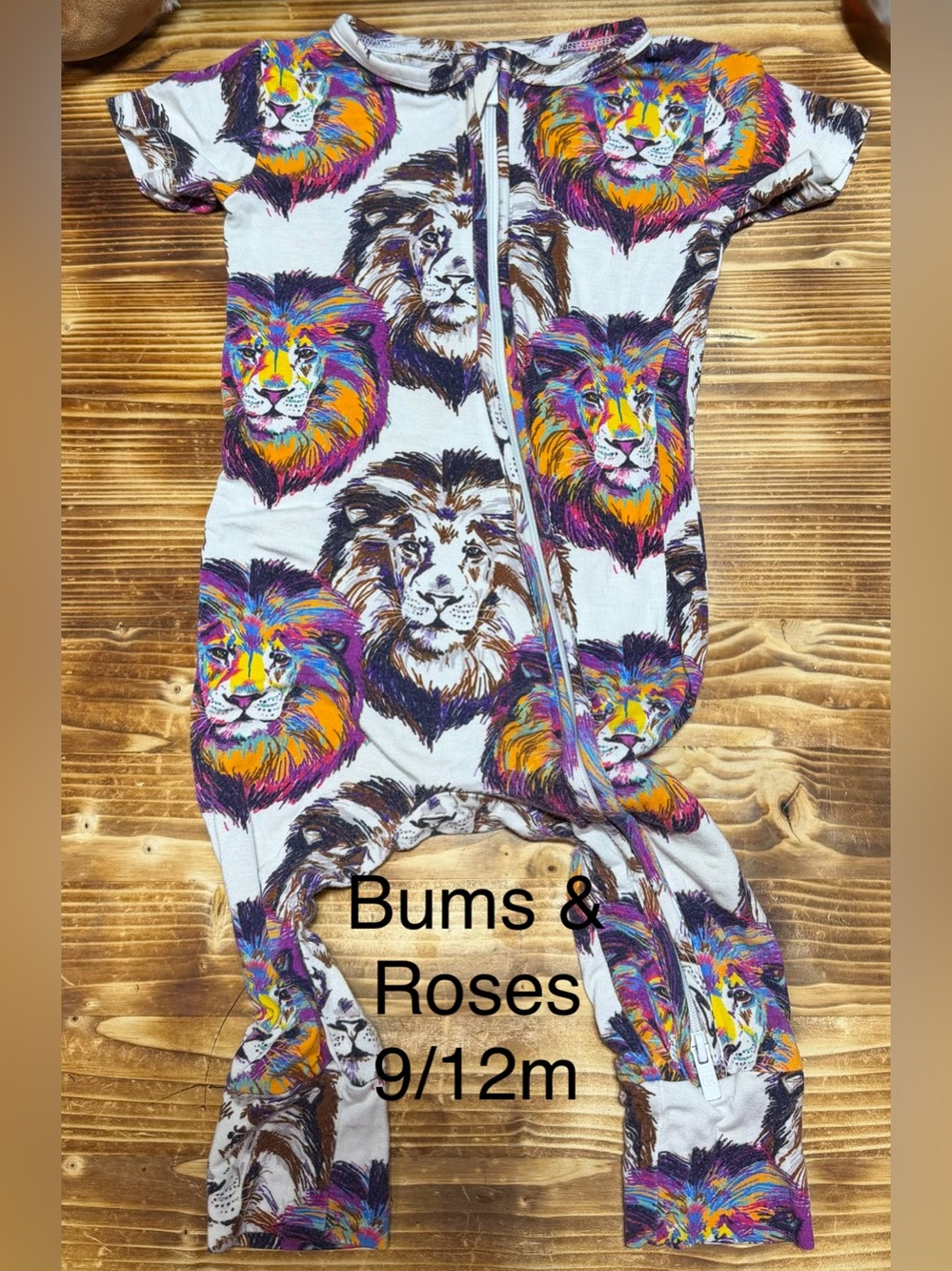 Bums & Roses Baby Lion Print One-Piece Bodysuit - Multicolor